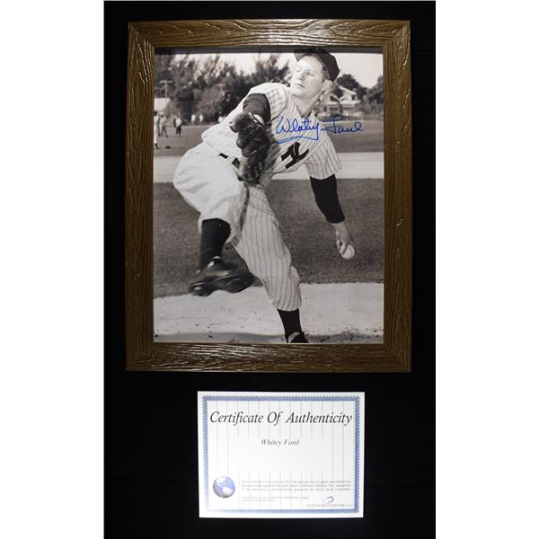 WHITEY FORD SIGNED PHOTO 8 X 10 FRAMED W/ COA