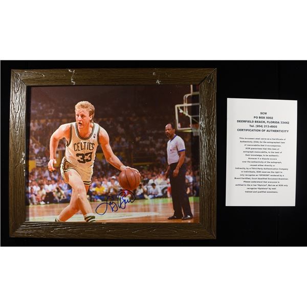 LARRY BIRD SIGNED PHOTO 8 X 10 FRAMED W/ COA