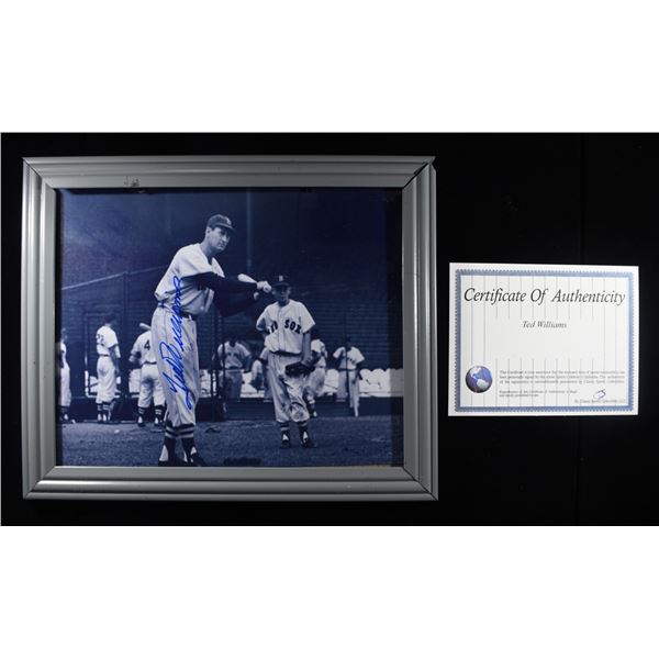 TED WILLIAMS SIGNED PHOTO 8 X 10 FRAMED W/ COA
