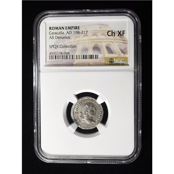 AD 198-217 CARACALLA  AR DENARIUS NGC CH XF