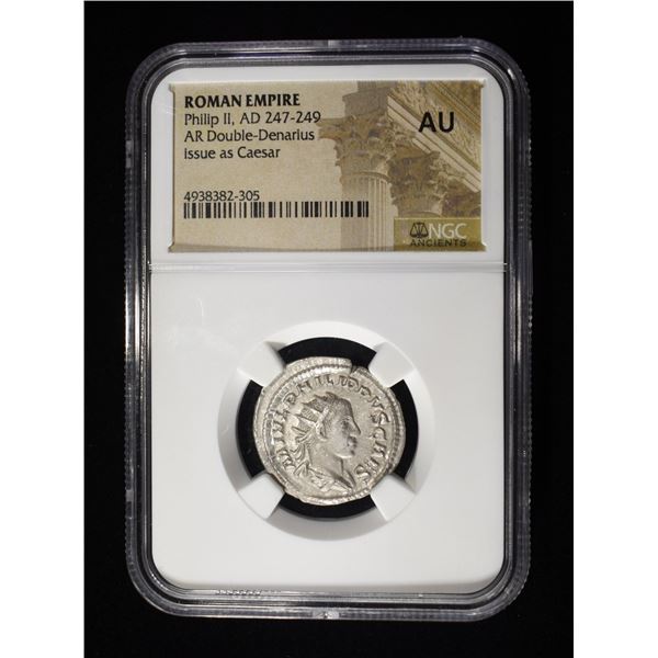 AD 247-249 PHILIP II, AR DOUBLE-DENARIUS NGC AU