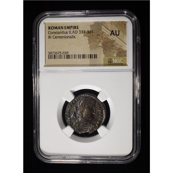 AD 337-361 CONSTANTIUS II BI CENTENIONALIS NGC AU