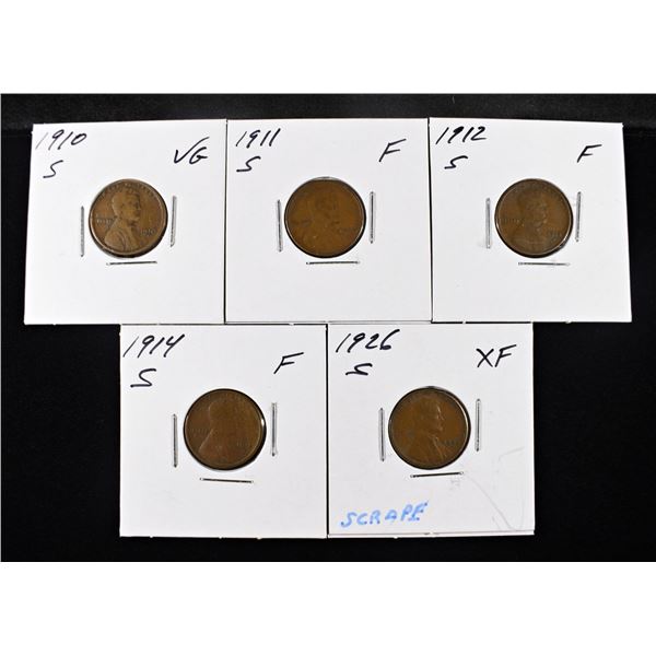 (5)  LINCOLN WHEAT CENT VG OR BETTER