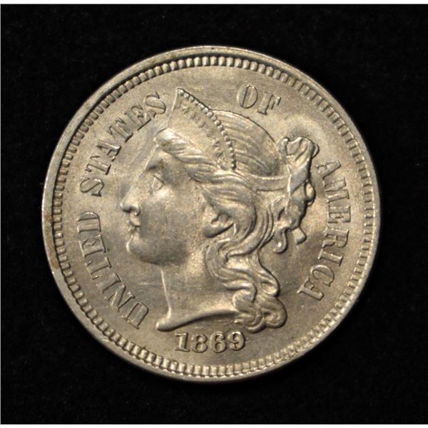 1869 3 CENT NICKEL GEM BU