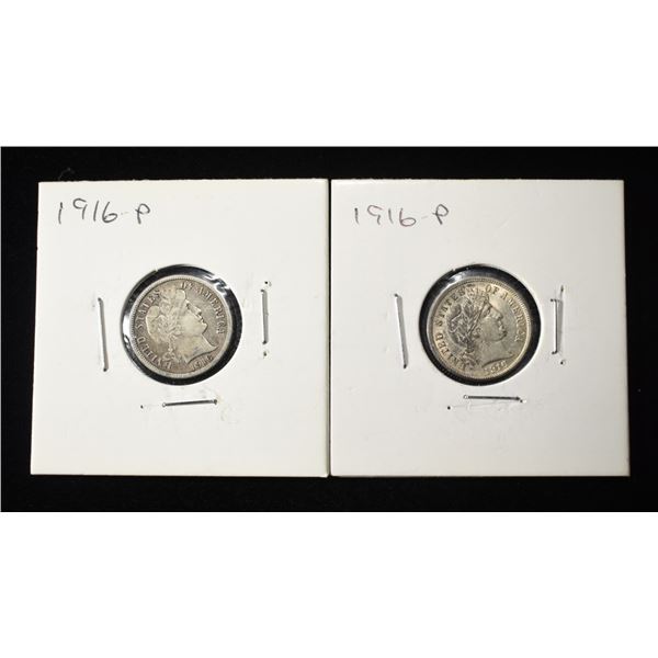 (2) 1916 BARBER DIMES, BU, XF