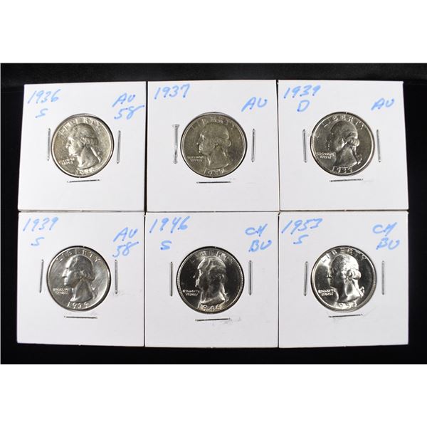 (6) WASHINGTON QUARTERS AU OR BETTER