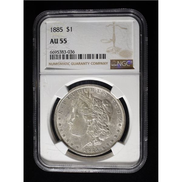 1885 MORGAN DOLLAR NGC AU 55