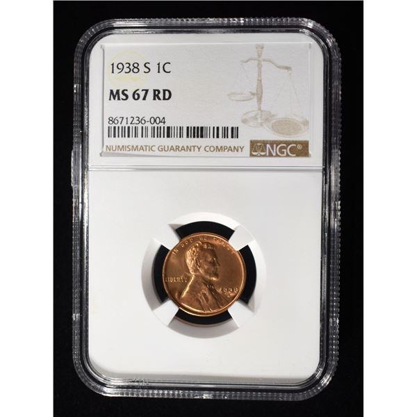 1938-S LINCOLN CENT NGC MS-67 RD