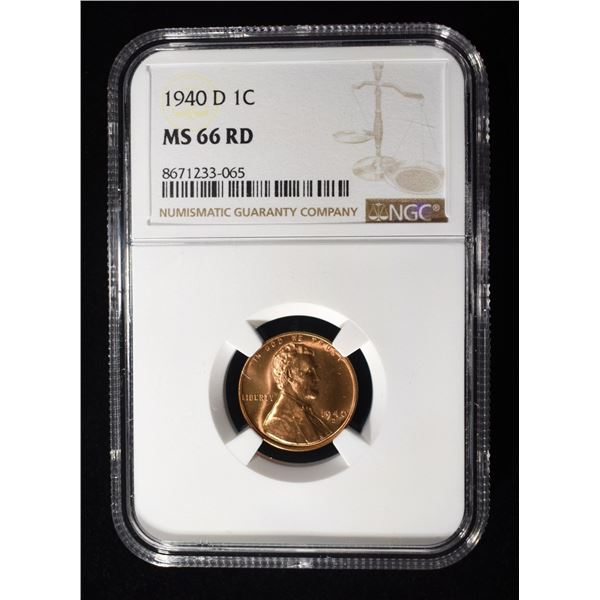 1940-D LINCOLN CENT NGC MS-66 RD