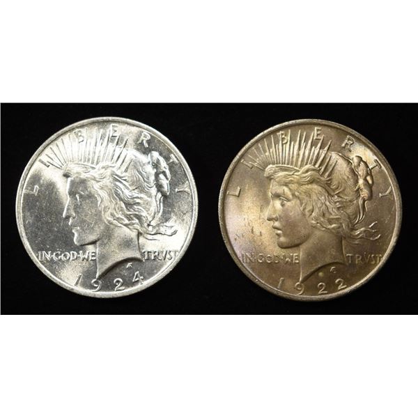 1922 & 1924 PEACE DOLLARS CH BU