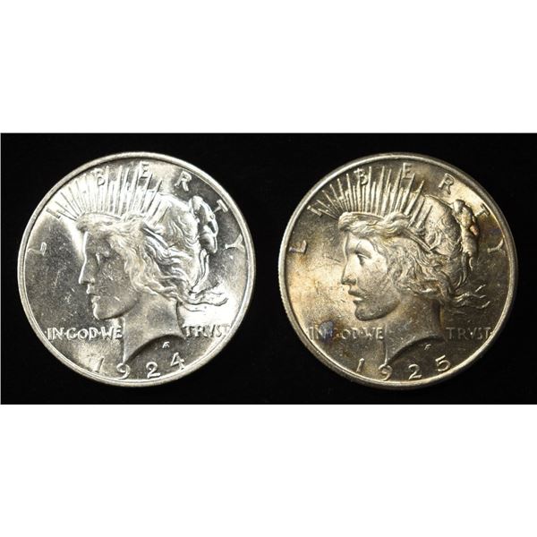 1924 & 1925 PEACE DOLLARS CH BU