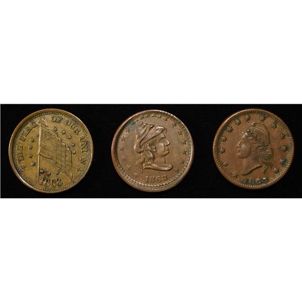 3 CIVIL WAR TOKENS- (2) ARMY/NAVY, ARMY
