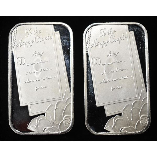 (2) 1 OZ TO THE HAPPY COUPLE .999 SILVER BARS