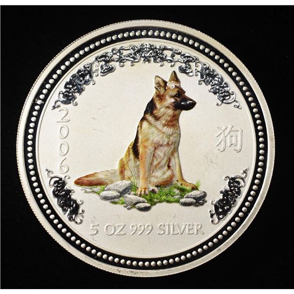 2006 AUSTRALIA 5 OZ .999 SILVER LUNAR DOG COIN
