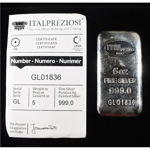 5 OZ ITALPREZIOSI .999 FINE SILVER BAR