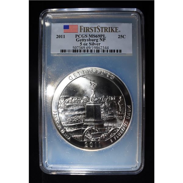 2011 GETTYSBURG NATIONAL 5 OZ .999 SILVER