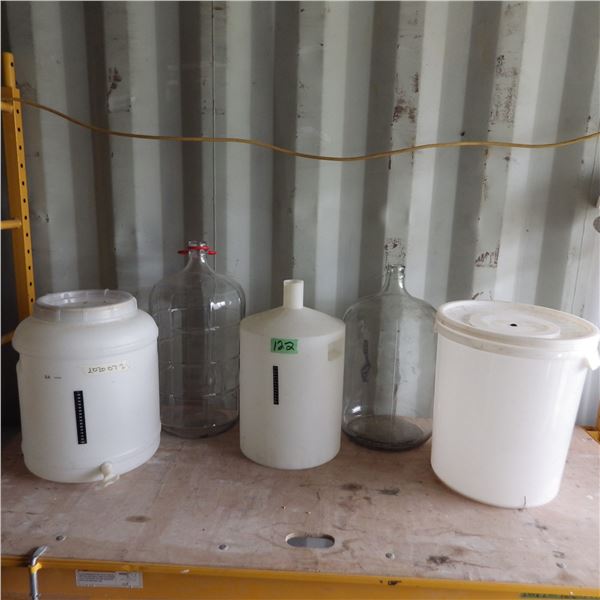 Wine making supplies with glass carboys