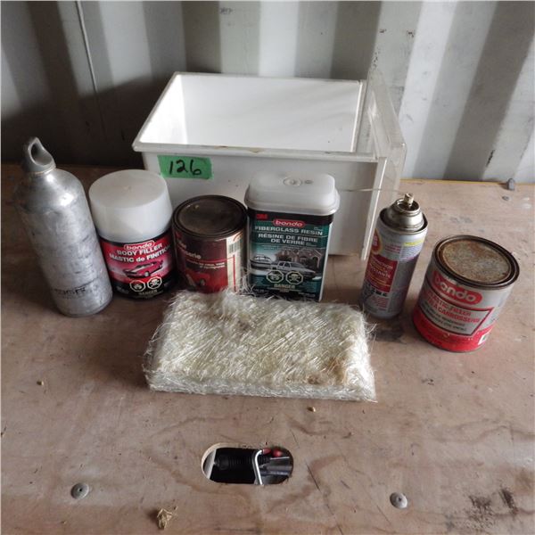 Bondo body filler and fiberglass etc - As is  - stored in sea container for a couple of years