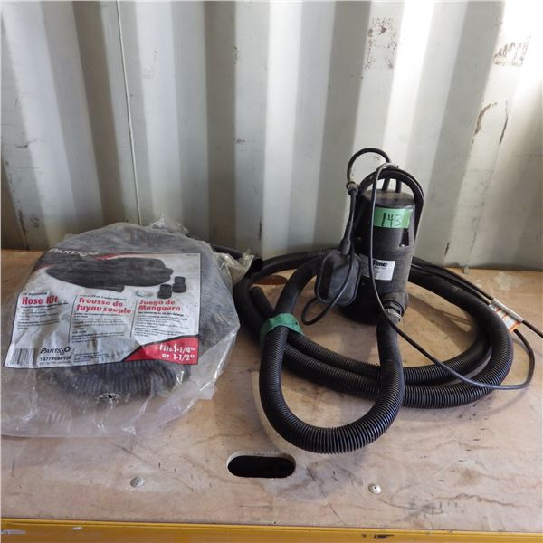 Simer 1/2 HP submersible sump pump with extra length of hose