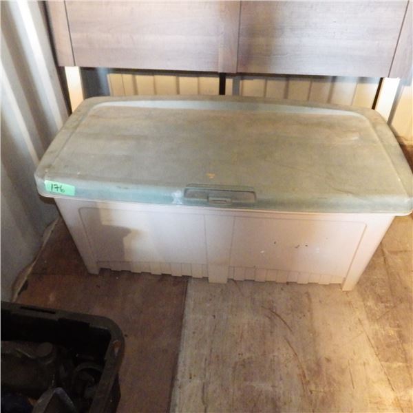 Deck storage box with a bag of sunflower seeds