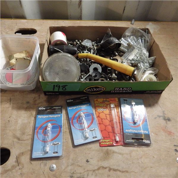 Halogen light bulbs and various nuts and bolts etc