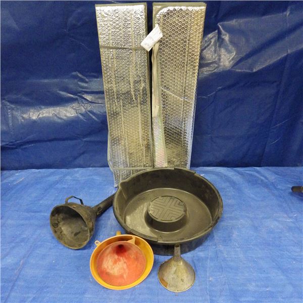 Sun shades, oil funnels, oil catch pan