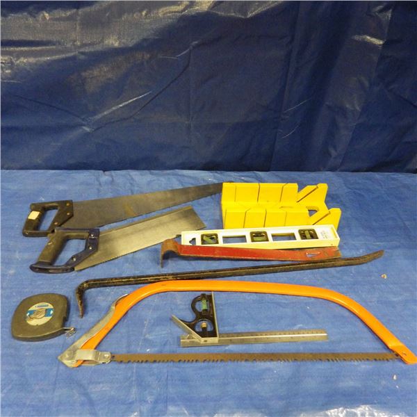 Hand saws, pry bars, tape measure, etcetera