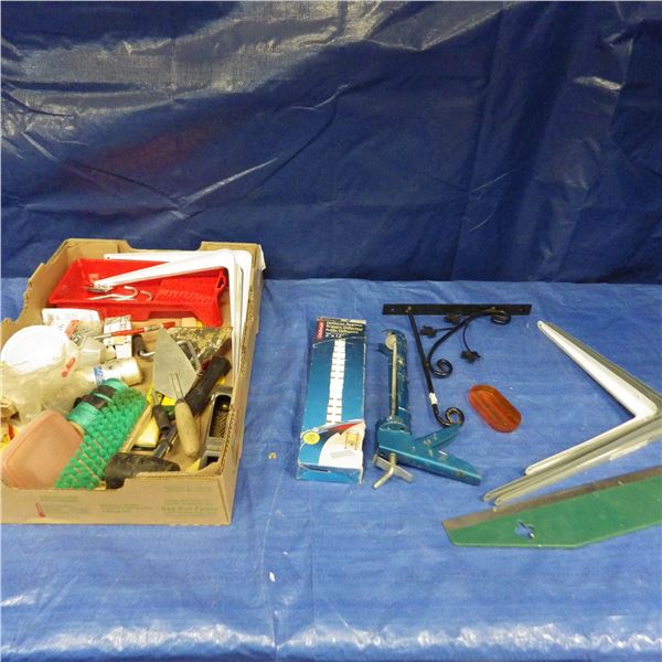 Painting supplies, shelf brackets, string etcetera