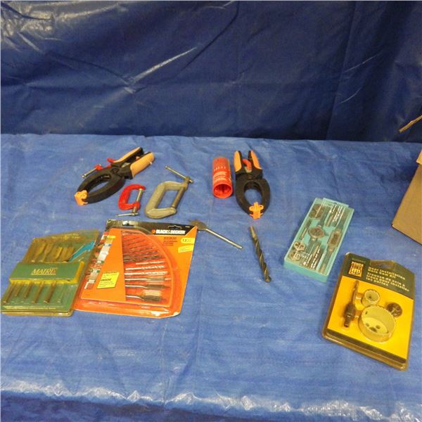 drill bits, clamps , tap and die set , etcetera