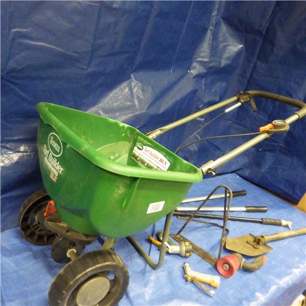 Fertilizer - grass seeder and garden hose nozzles etcetera