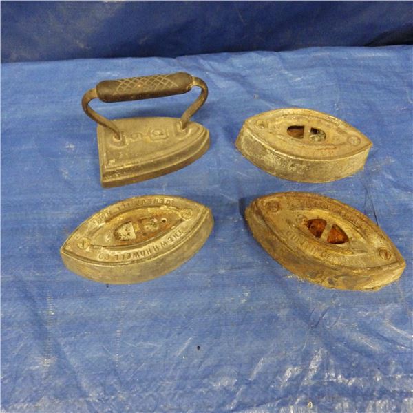 Lot of 5 antique sad irons -- one has handle