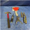 Image 1 : Claw hammer, Carton tape dispenser, ceiling fan arm blade, vice grips, multi bit screwdriver, Stanle