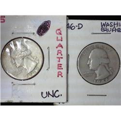 1945 And 1946-D Washington Silver Quarters