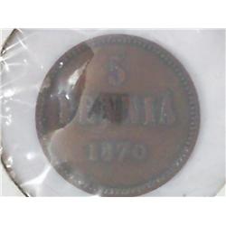 1870 Finland Five Pennia