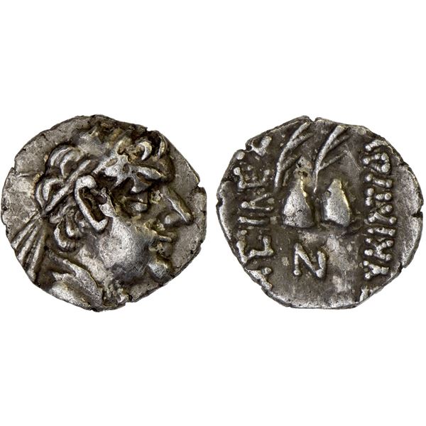 BACTRIA: Eukratides I Megas, ca. 170-145 BC, AR obol (0.61g), Choice VF