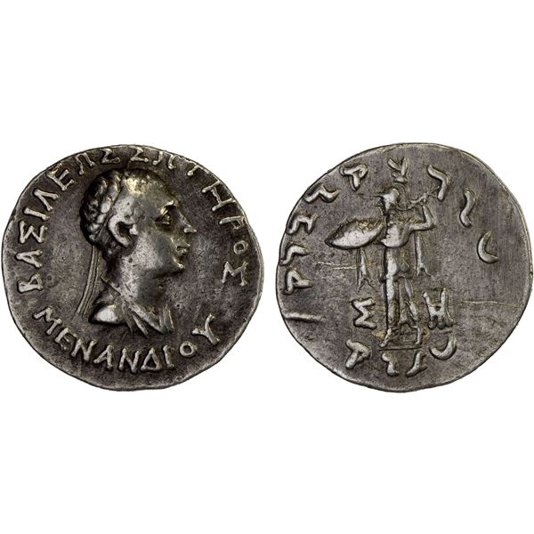 BACTRIA: Menander I Soter, ca. 155-130 BC, AR tetradrachm (9.86g), VF