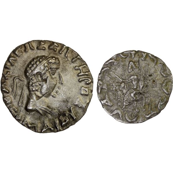 BACTRIA: Hermaios, ca. 90-70 BC, BI tetradrachm (8.30g), ca. 50-30 BC, Choice VF