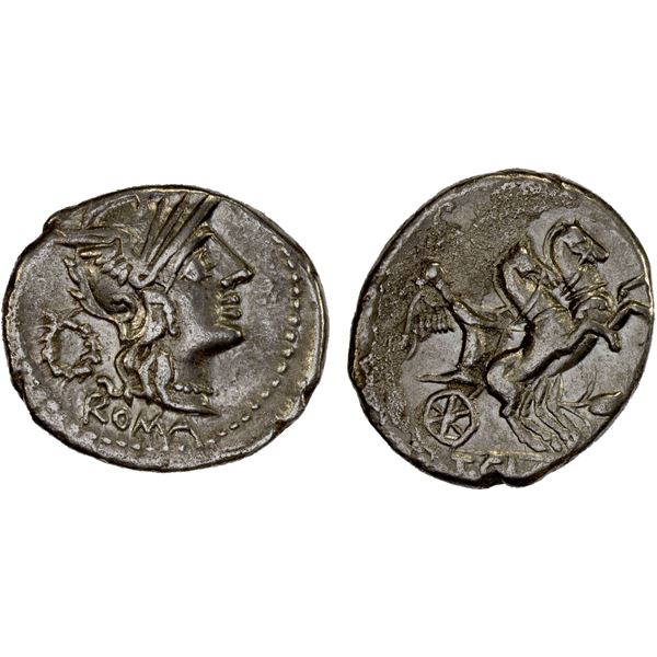 ROMAN REPUBLIC: T. Cloelius, AR denarius (3.76g), Rome, 128 BC, VF