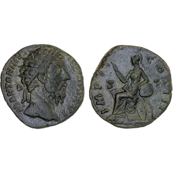 ROMAN EMPIRE: Marcus Aurelius, 161-180 AD, AE dupondius (9.7g), Rome, 171-172 AD, VF