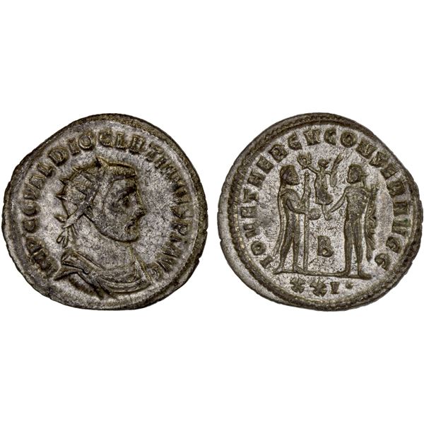 ROMAN EMPIRE: Diocletian, 284-305 AD, silvered AE antoninianus (3.59g), Antioch, 285 AD, XF