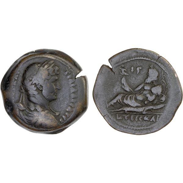 ROMAN PROVINCIAL, EGYPT: Hadrian, 117-138, AE drachm (29.37g), Alexandria, year 13, Fine