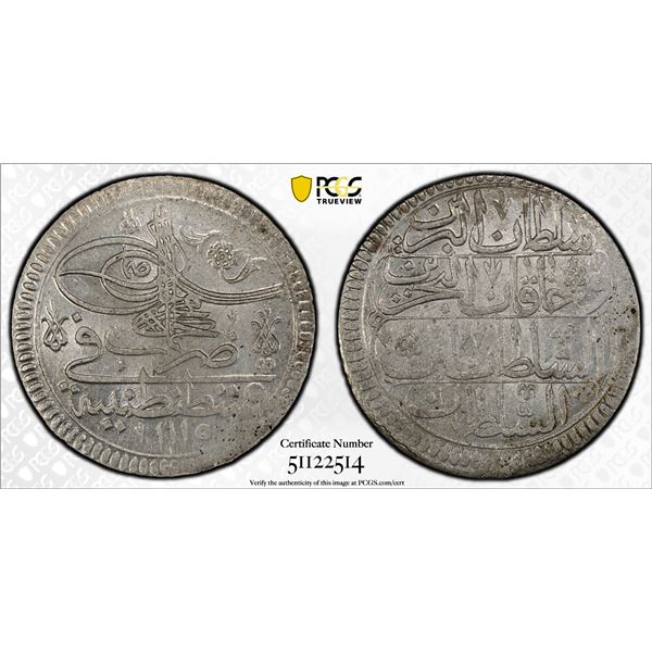 OTTOMAN TURKEY: Ahmed III, 1703-1730, AR kurush, Kostantiniye, AH1115 (1703), PCGS MS64