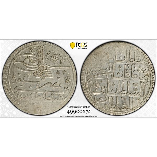 OTTOMAN TURKEY: Ahmed III, 1703-1730, AR kurush, Kostantiniye, AH1115 (1703), PCGS MS62