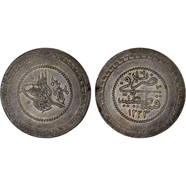 OTTOMAN TURKEY: Mahmud II, 1808-1839, AR 2 kurush, Kostantiniye, AH1223 year 16, AU