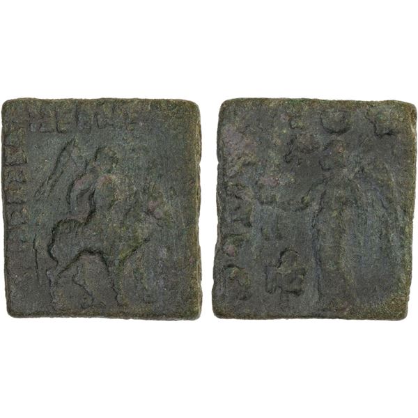 INDO-SCYTHIAN: Maues, ca. 85-70 BC, AE square unit (10.08g), Fine