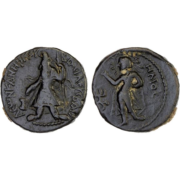 KUSHAN: Kanishka I, 127-151, AE didrachm (8.24g), VF