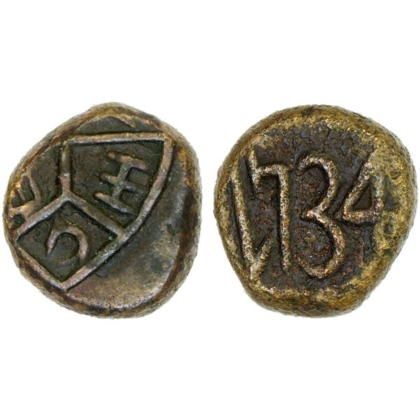 MADRAS PRESIDENCY: AE cash (1.11g), 1734, VF