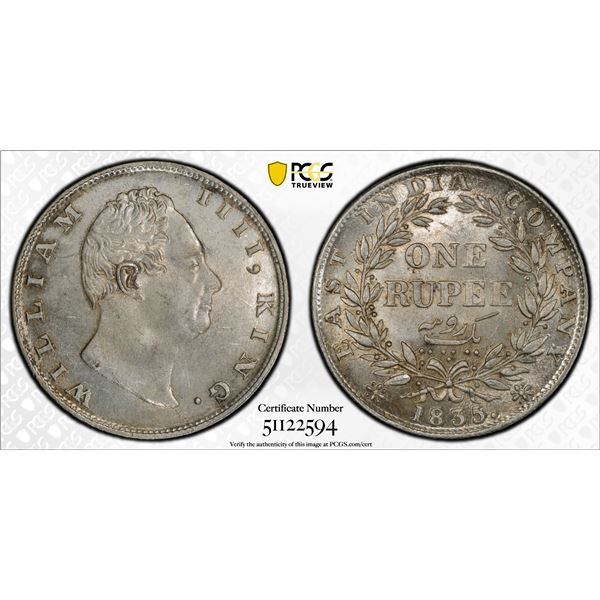 BRITISH INDIA: William IV, 1830-1837, AR rupee, 1835(c), PCGS MS63