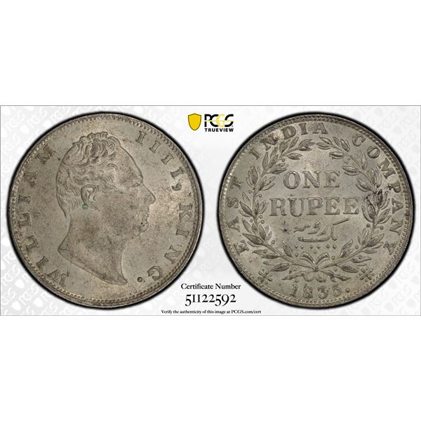 BRITISH INDIA: William IV, 1830-1837, AR rupee, 1835(c), PCGS MS62