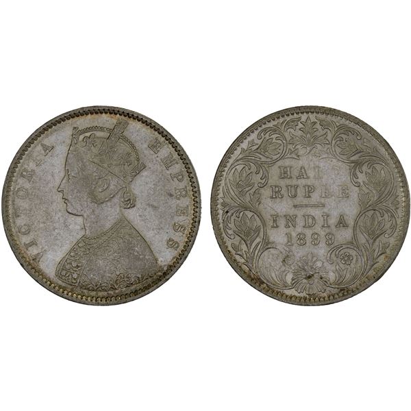 BRITISH INDIA: Victoria, Empress, 1876-1901, AR 1/2 rupee, 1899-B, AU